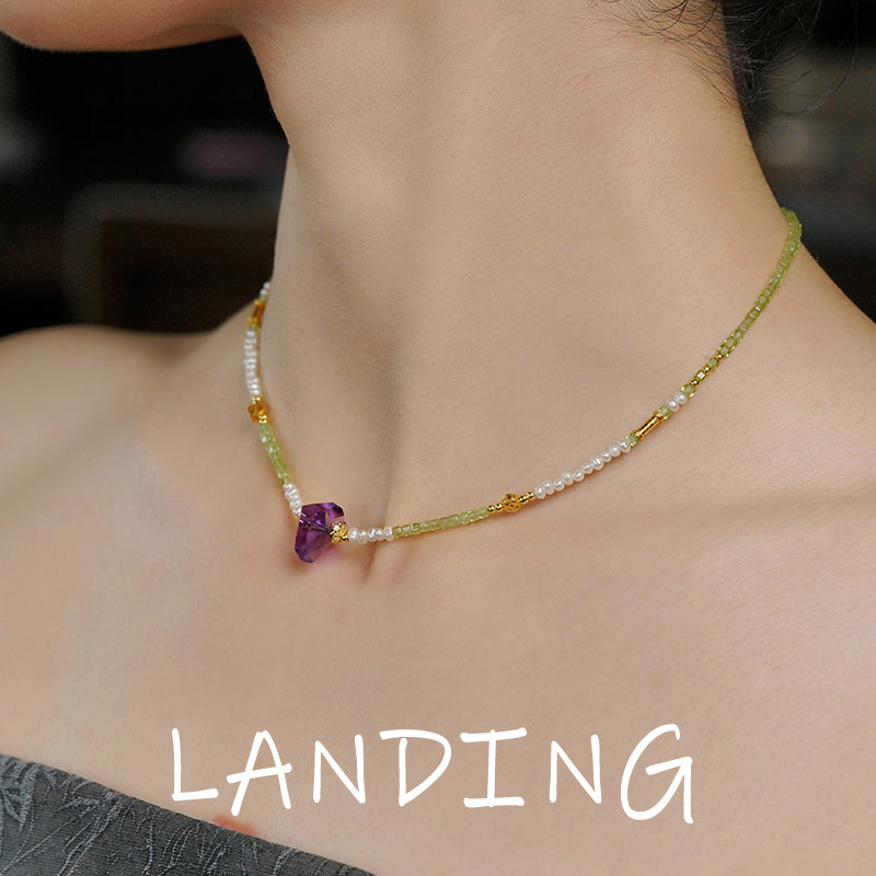 【8-24 JEWELRY】Peridot pearl necklace cool in summer