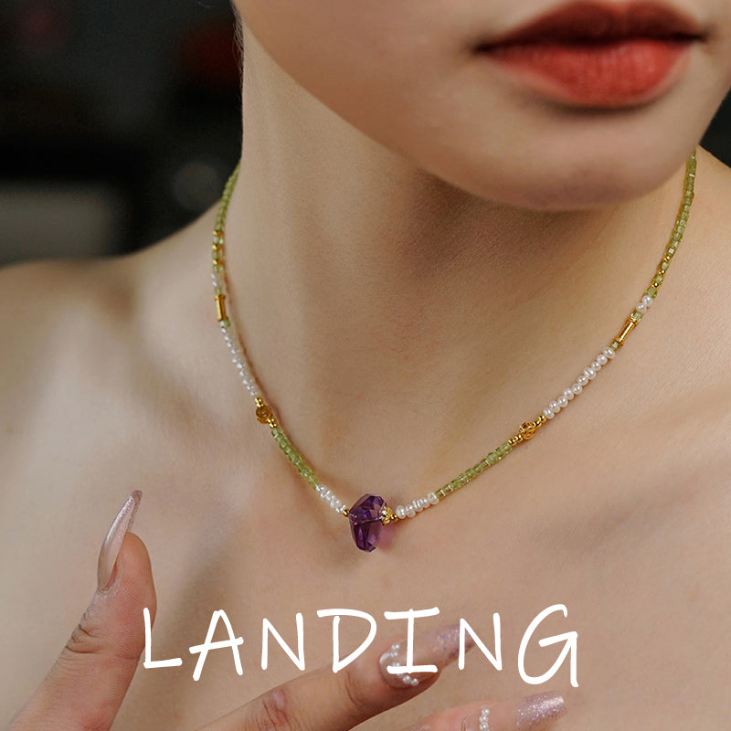 【8-24 JEWELRY】Peridot pearl necklace cool in summer